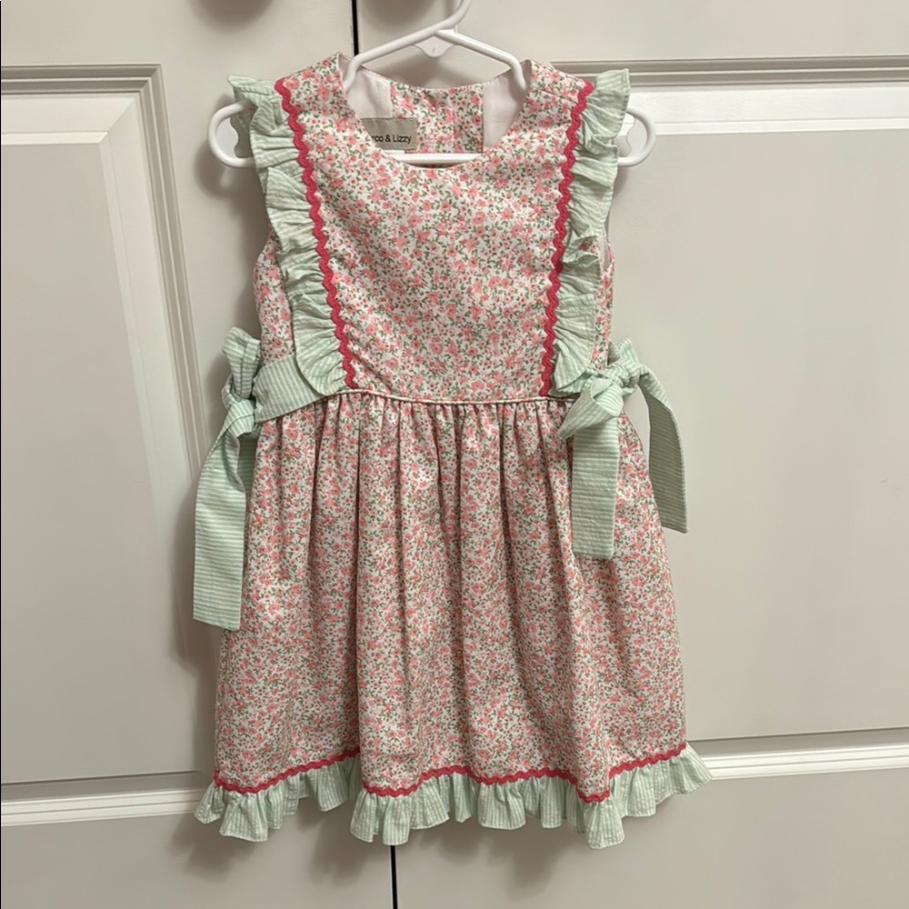 Floral Ruffle Dress with Green Accents